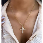 Baguette Copper Cubic Zirconia Gold Jesus Cross Pendant Chain Bulk