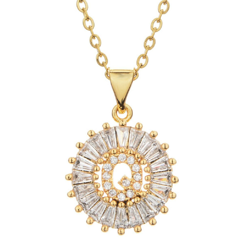 Gold Baguette Initial Alphabet Letter Pendant Chain Bulk