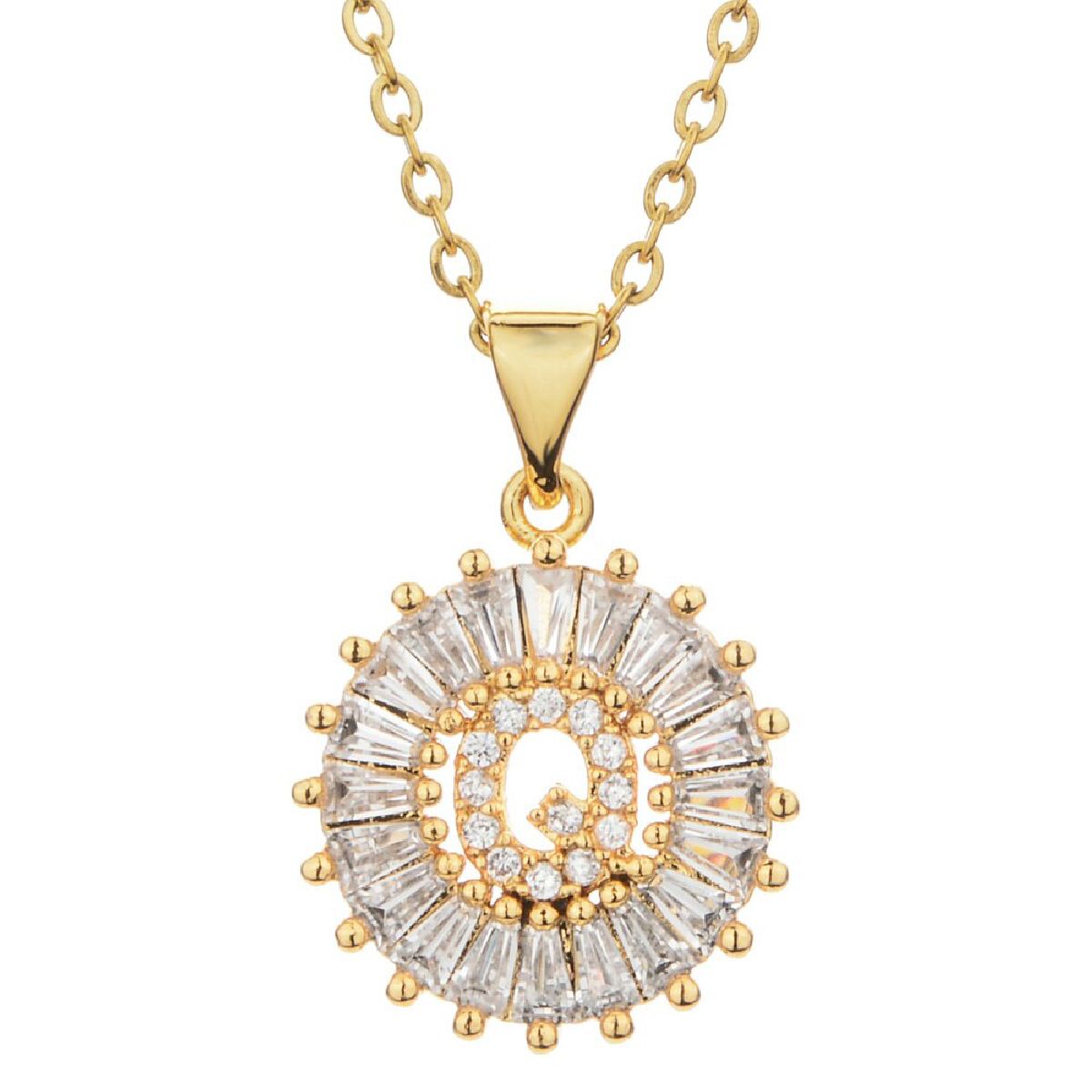 Gold Baguette Initial Alphabet Letter Pendant Chain Bulk