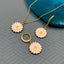 Daisy Flower Brass Gold Pink Enamel Pendant Chain Earring Set Bulk