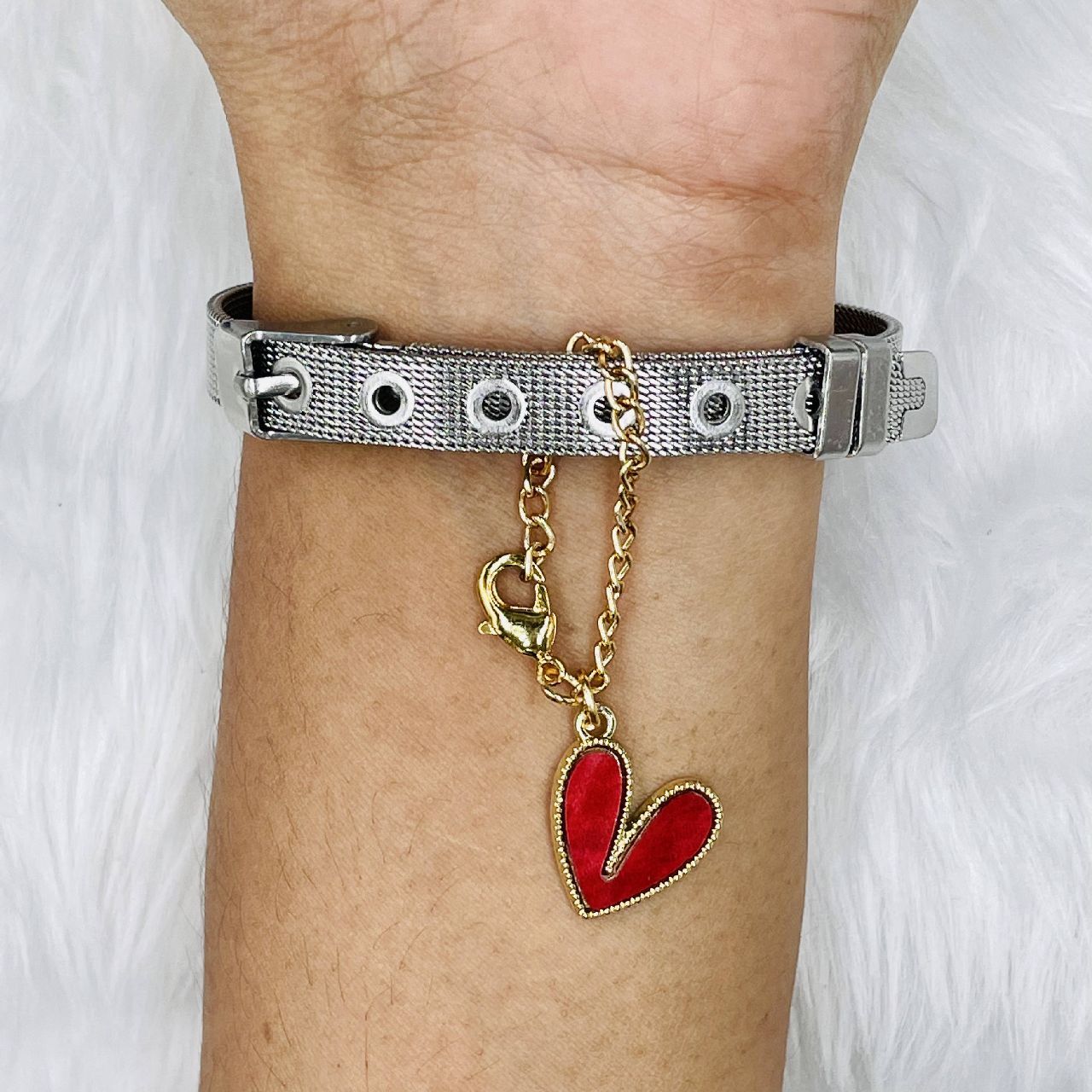 Heart Brass Gold Red Link Chain Watch Charm Chain For Women Bulk