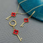 Key Brass Gold Red Enamel Pendant Chain Earring Set For Women Bulk