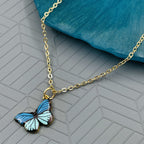 Brass With Enamel Blue Gold Butterfly Pendant For Women Girls Bulk