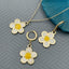 Flower Brass Gold White Yellow Enamel Pendant Chain Earring Set Bulk