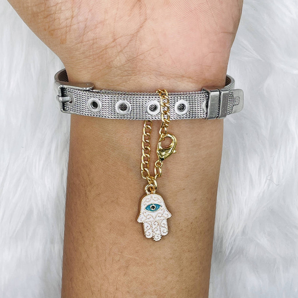 Hamsa Evil Eye Brass Gold White Link Chain Watch Charm Chain Bulk