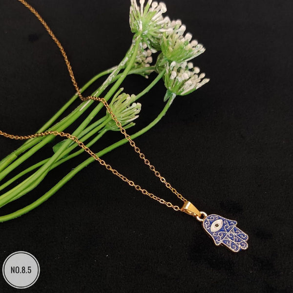 Copper Evil Eye Hamsa Enamel Blue Gold Necklace Pendant Chain Bulk Main image