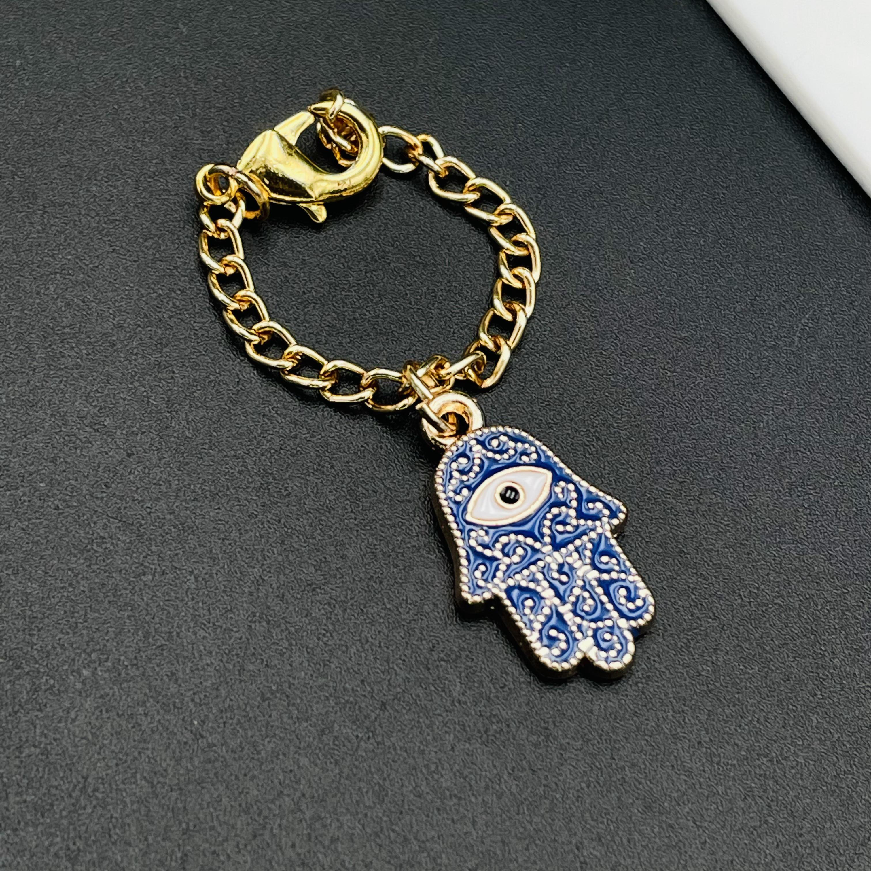 Hamsa Evil Eye Brass Gold Blue Link Chain Watch Charm Chain Bulk