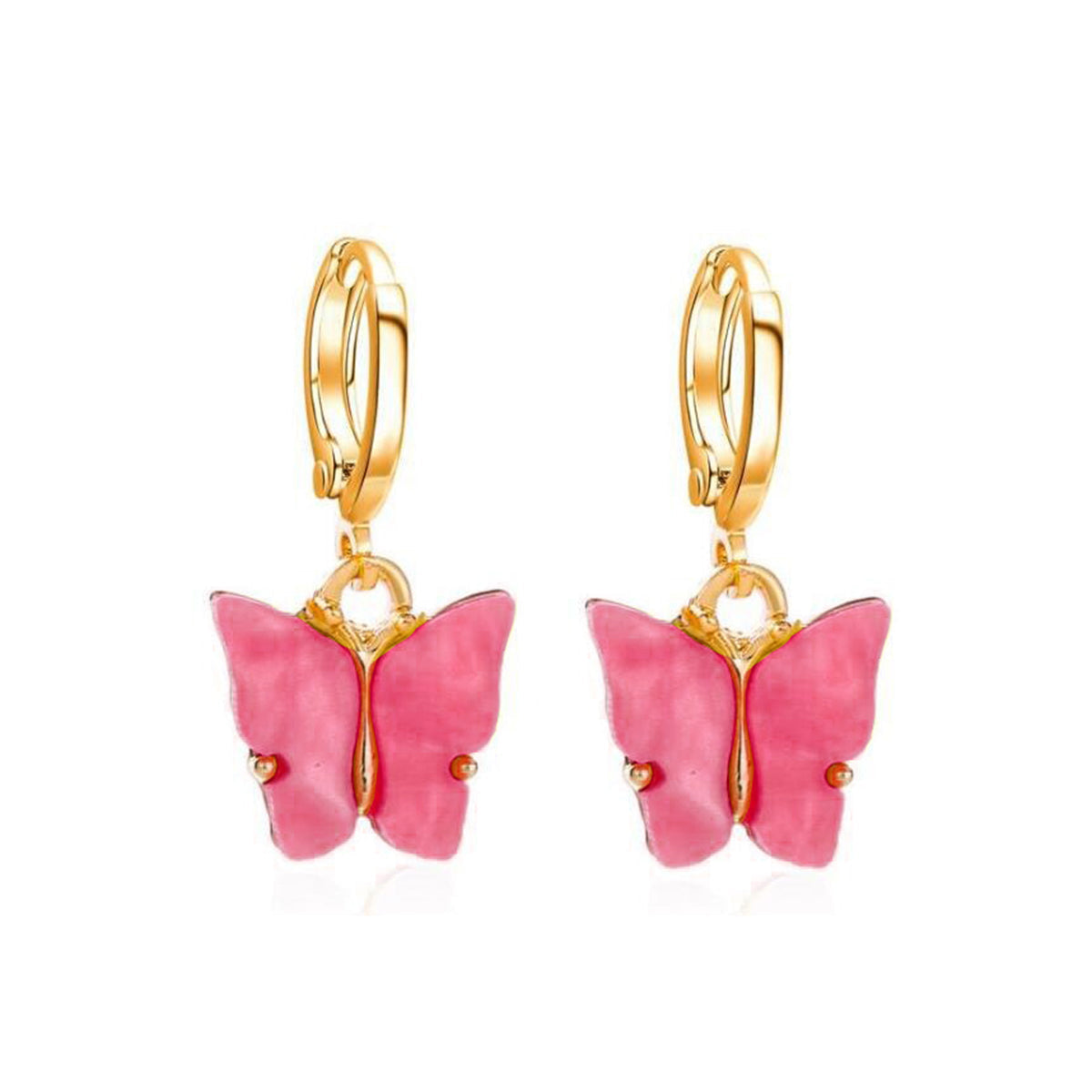 Copper Butterfly Gold Dark Pink Hoop Stud Earring Pair For Women Bulk