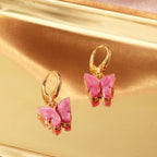Copper Butterfly Gold Dark Pink Hoop Stud Earring Pair For Women Bulk