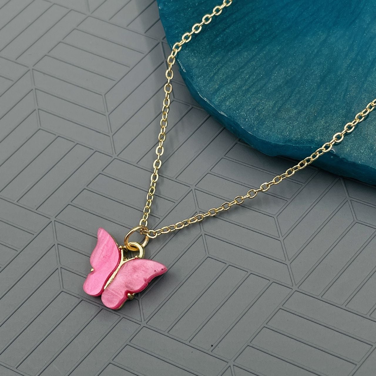 Brass With Pink Gold Butterfly Necklace Pendant Chain Women Girls Main image