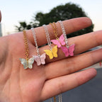 Brass With Pink Gold Butterfly Necklace Pendant Chain Women Girls