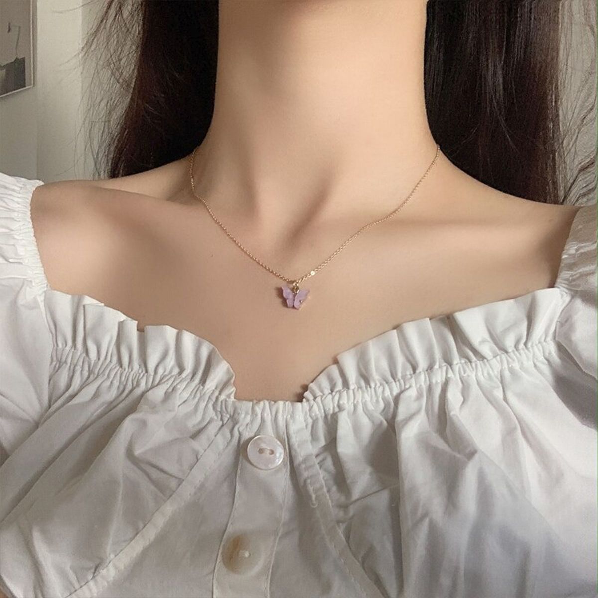 Brass With Pink Gold Butterfly Necklace Pendant Chain Women Girls