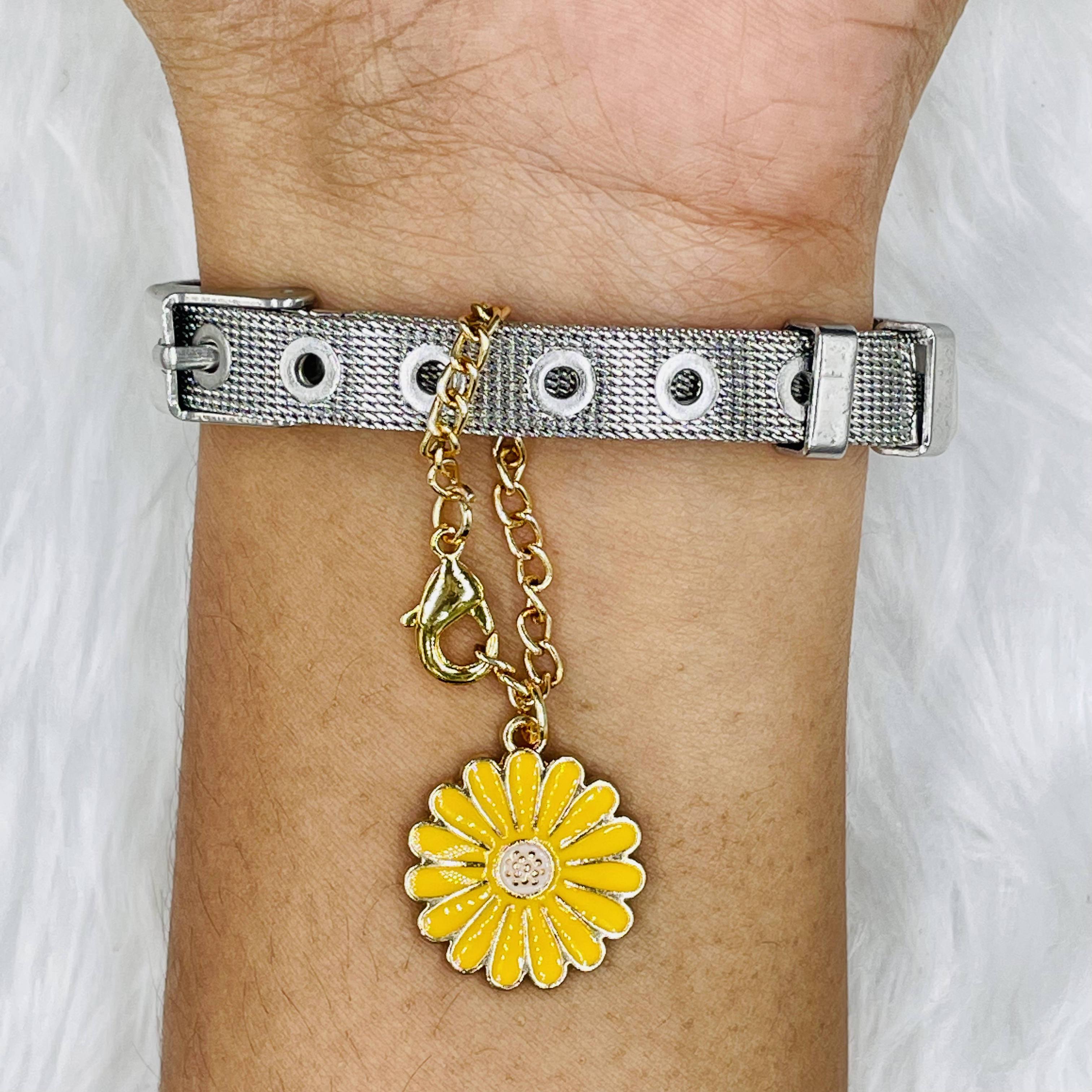 Daisy Flower Brass Gold Enamel Link Chain Watch Charm Chain Women Bulk Secondary image