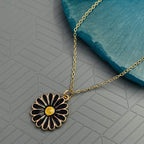 Brass Enamel Black Gold Daisy Flower Necklace Pendant Chain Girls Bulk