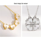 Clover Stainless Steel Cubic Zirconia Magnet Openable Necklace Pendant Chain Women Gold White