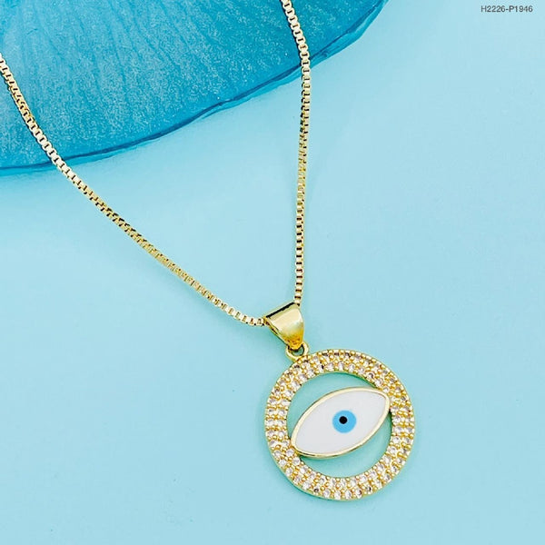 Copper Cubic Zirconia White Gold Evil Eye Pendant Chain Women Bulk Main image