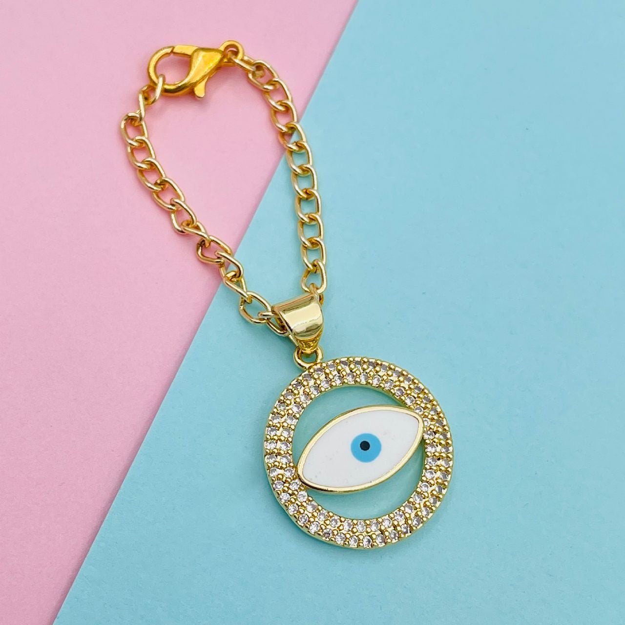 Copper Cubic Zirconia White Gold Evil Eye Watch Charm For Women Bulk