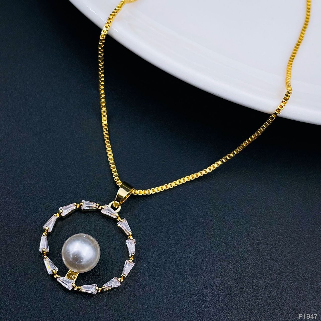 Copper Cubic Zirconia Pearl Gold White Necklace Pendant Chain Bulk Main image