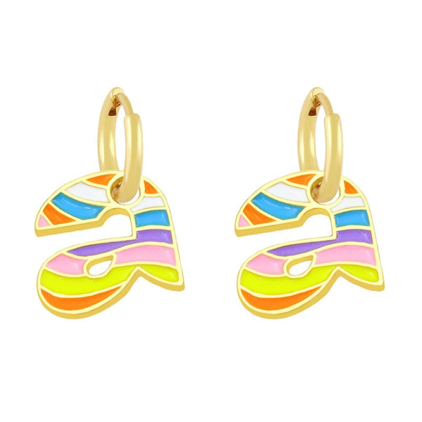Copper Enamel Alphabets Initial Letter Drop Earring Pair Gold Bulk Main image
