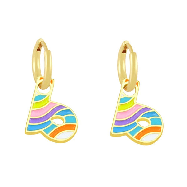 Copper Enamel Alphabets Initial Letter Drop Earring Pair Gold Bulk Secondary image