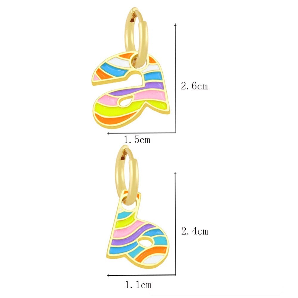 Copper Enamel Alphabets Initial Letter Drop Earring Pair Gold Bulk