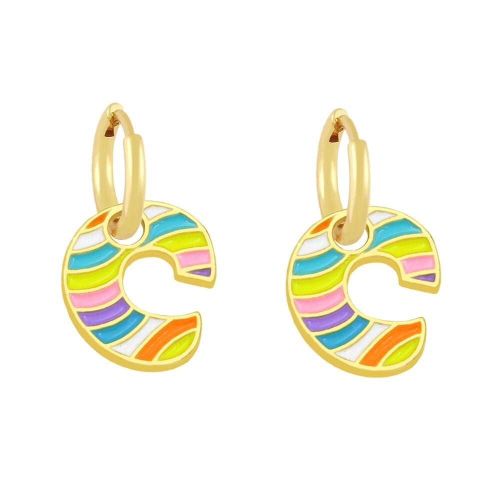 Copper Enamel Alphabets Initial Letter Drop Earring Pair Gold Bulk