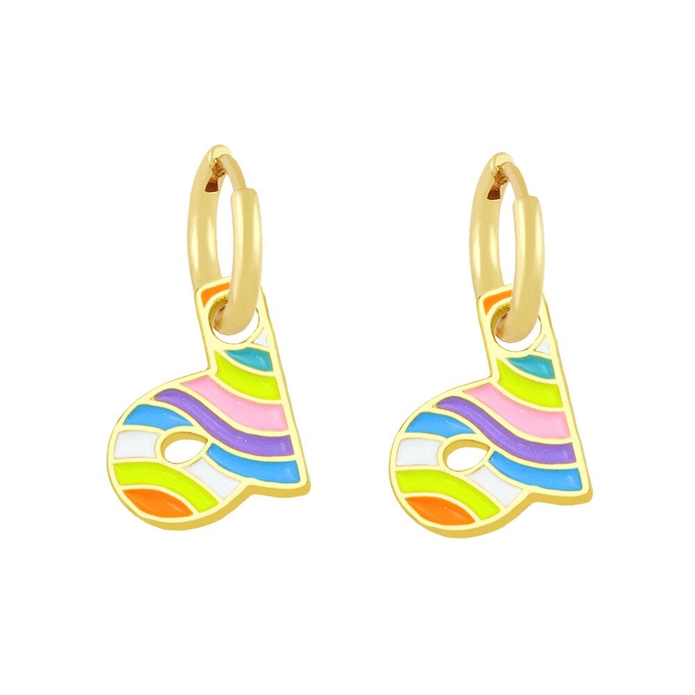 Copper Enamel Alphabets Initial Letter Drop Earring Pair Gold Bulk