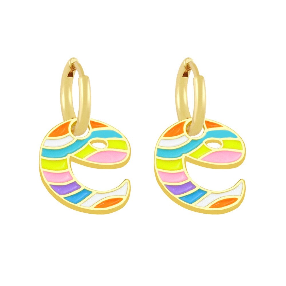 Copper Enamel Alphabets Initial Letter Drop Earring Pair Gold Bulk