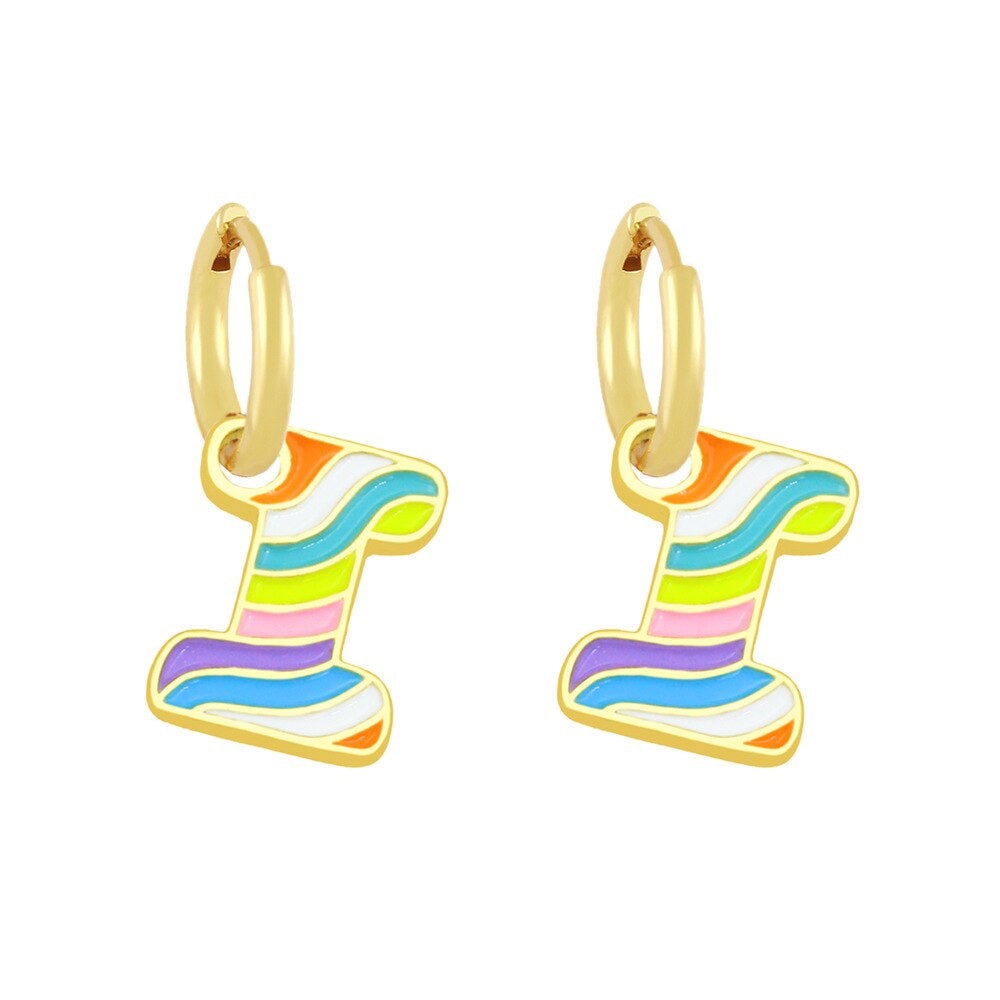 Copper Enamel Alphabets Initial Letter Drop Earring Pair Gold Bulk