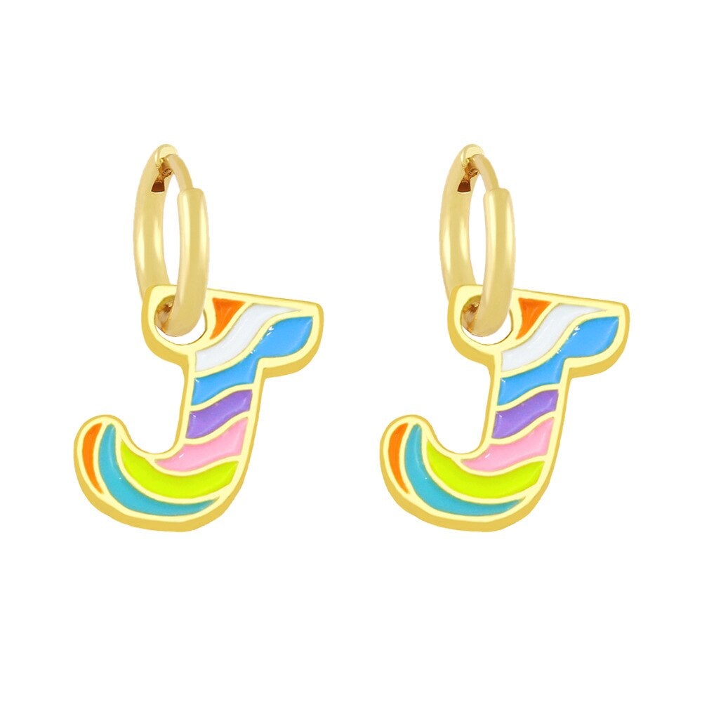 Copper Enamel Alphabets Initial Letter Drop Earring Pair Gold Bulk