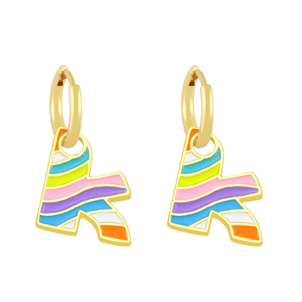 Copper Enamel Alphabets Initial Letter Drop Earring Pair Gold Bulk