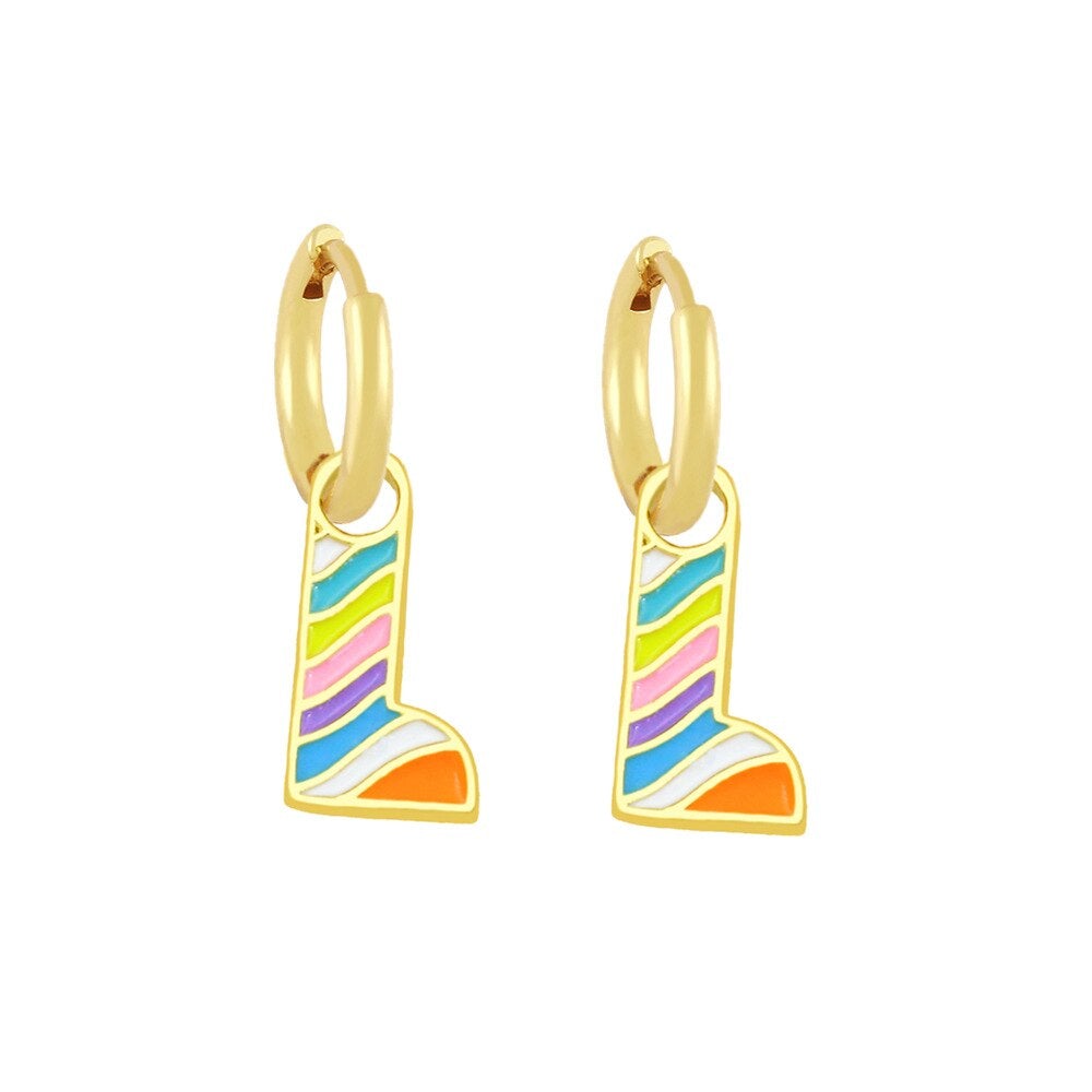 Copper Enamel Alphabets Initial Letter Drop Earring Pair Gold Bulk