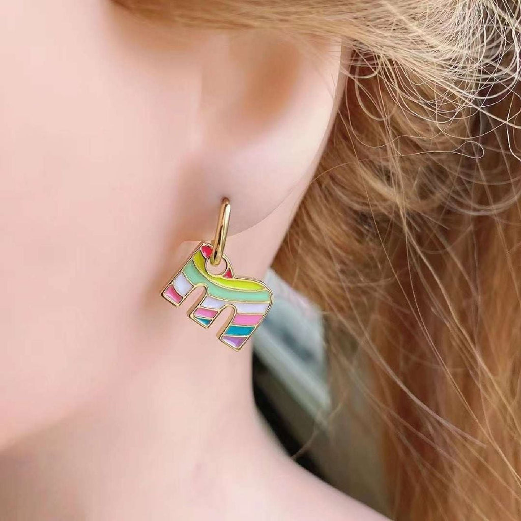 Copper Enamel Alphabets Initial Letter Drop Earring Pair Gold Bulk