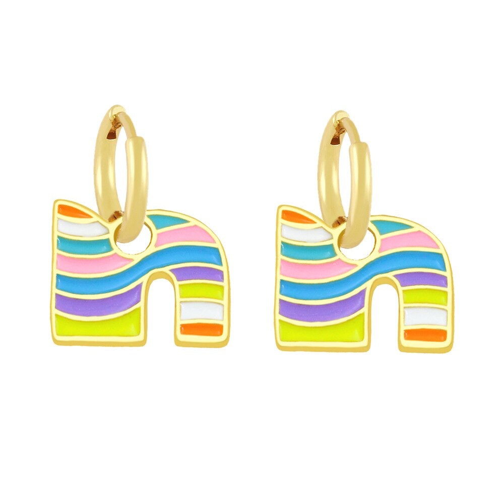 Copper Enamel Alphabets Initial Letter Drop Earring Pair Gold Bulk