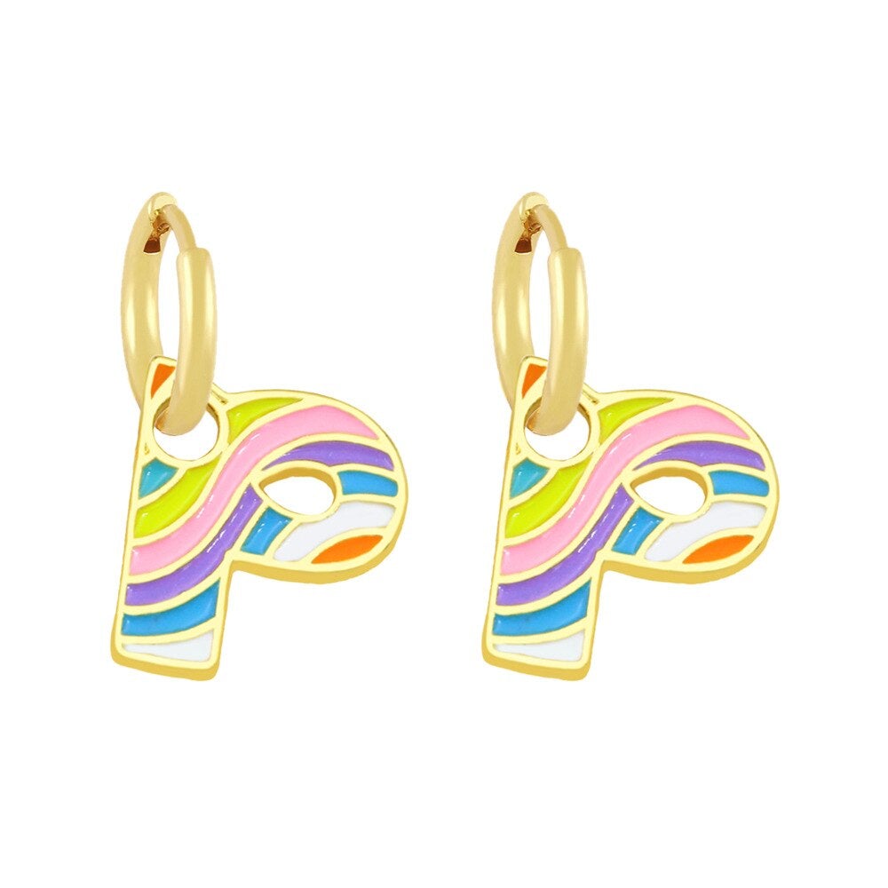 Copper Enamel Alphabets Initial Letter Drop Earring Pair Gold Bulk
