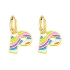 Copper Enamel Alphabets Initial Letter Drop Earring Pair Gold Bulk