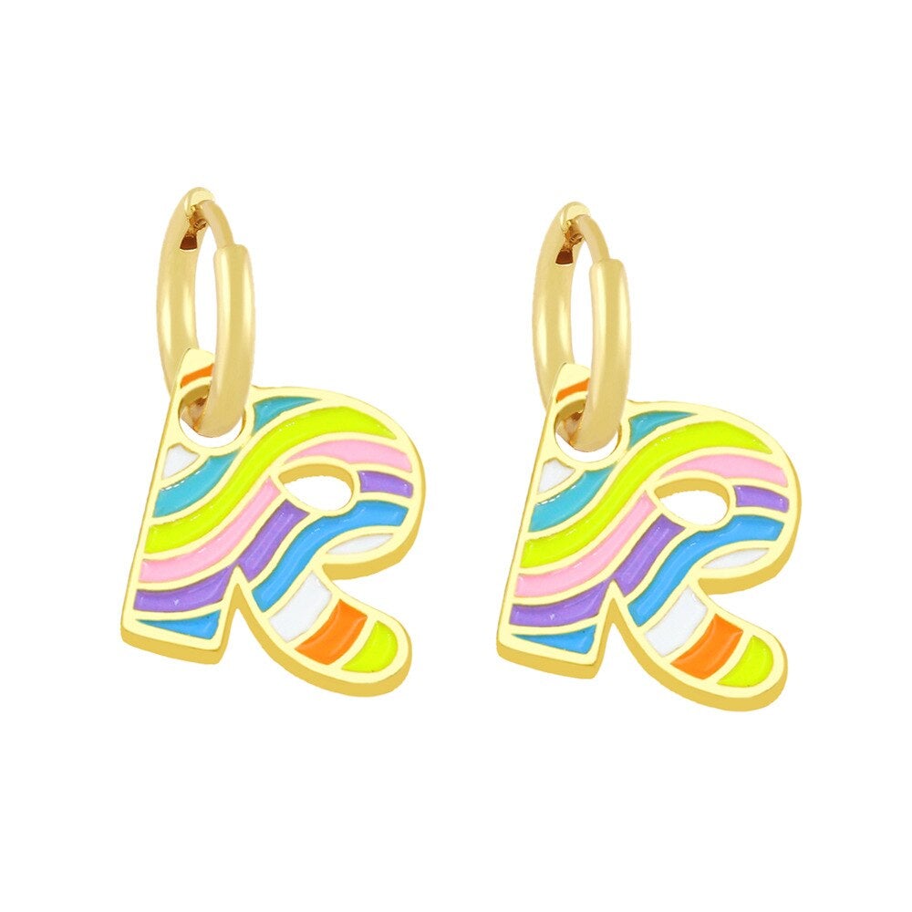 Copper Enamel Alphabets Initial Letter Drop Earring Pair Gold Bulk