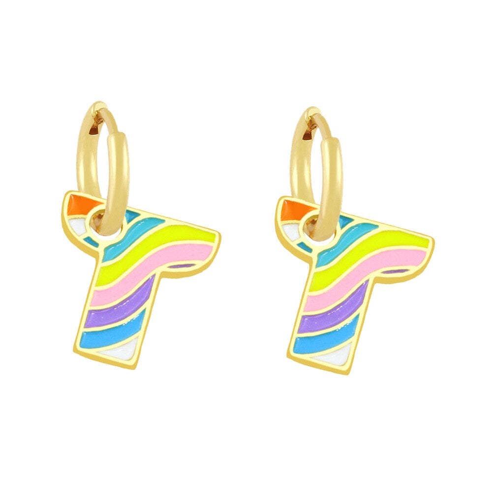 Copper Enamel Alphabets Initial Letter Drop Earring Pair Gold Bulk