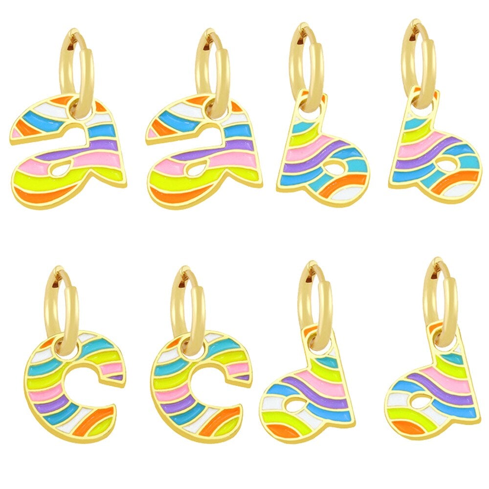 Copper Enamel Alphabets Initial Letter Drop Earring Pair Gold Bulk