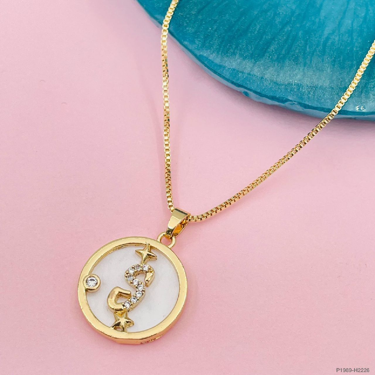 Copper Cubic Zirconia Gold Letter Necklace Pendant Chain Bulk
