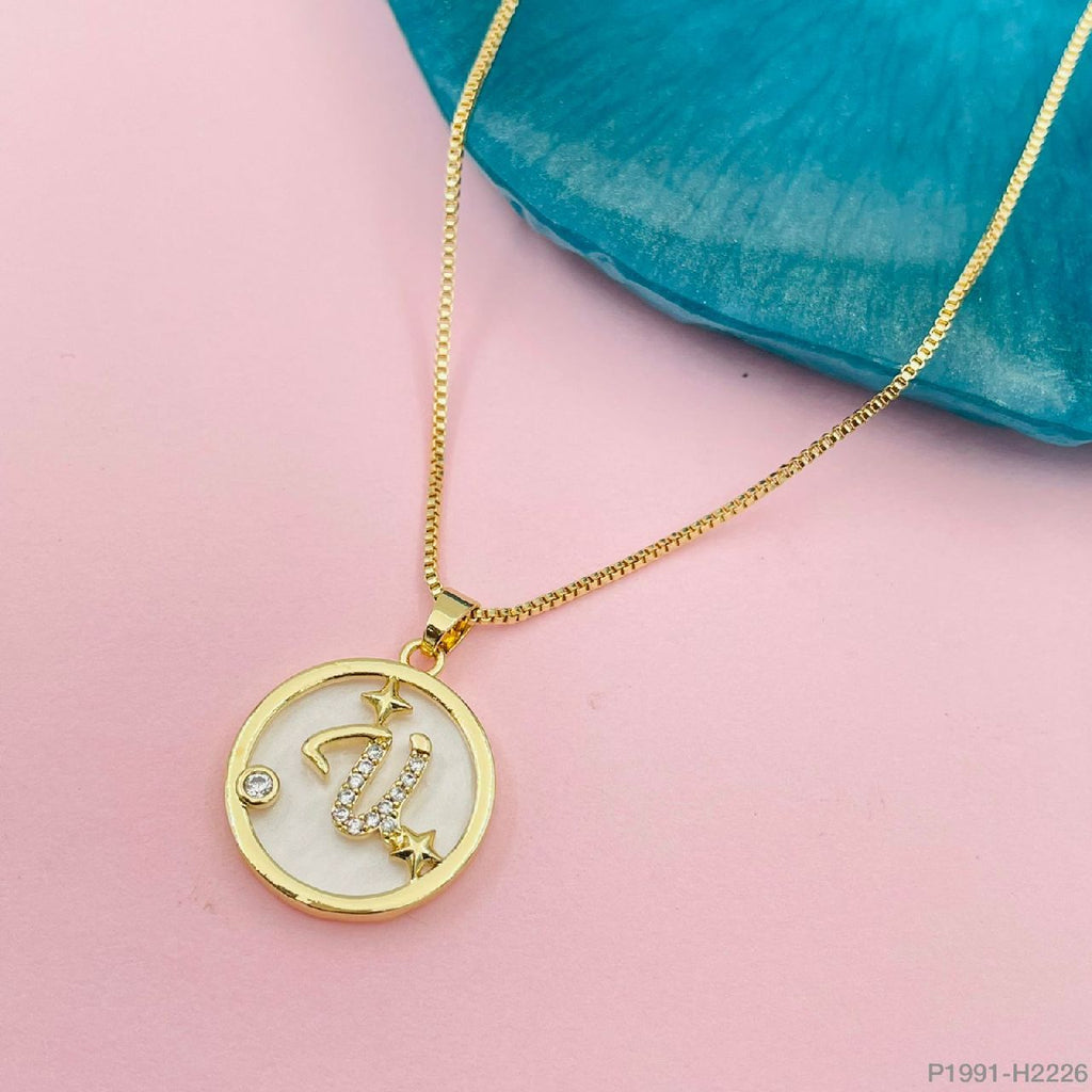 Copper Cubic Zirconia Gold Letter Necklace Pendant Chain Bulk