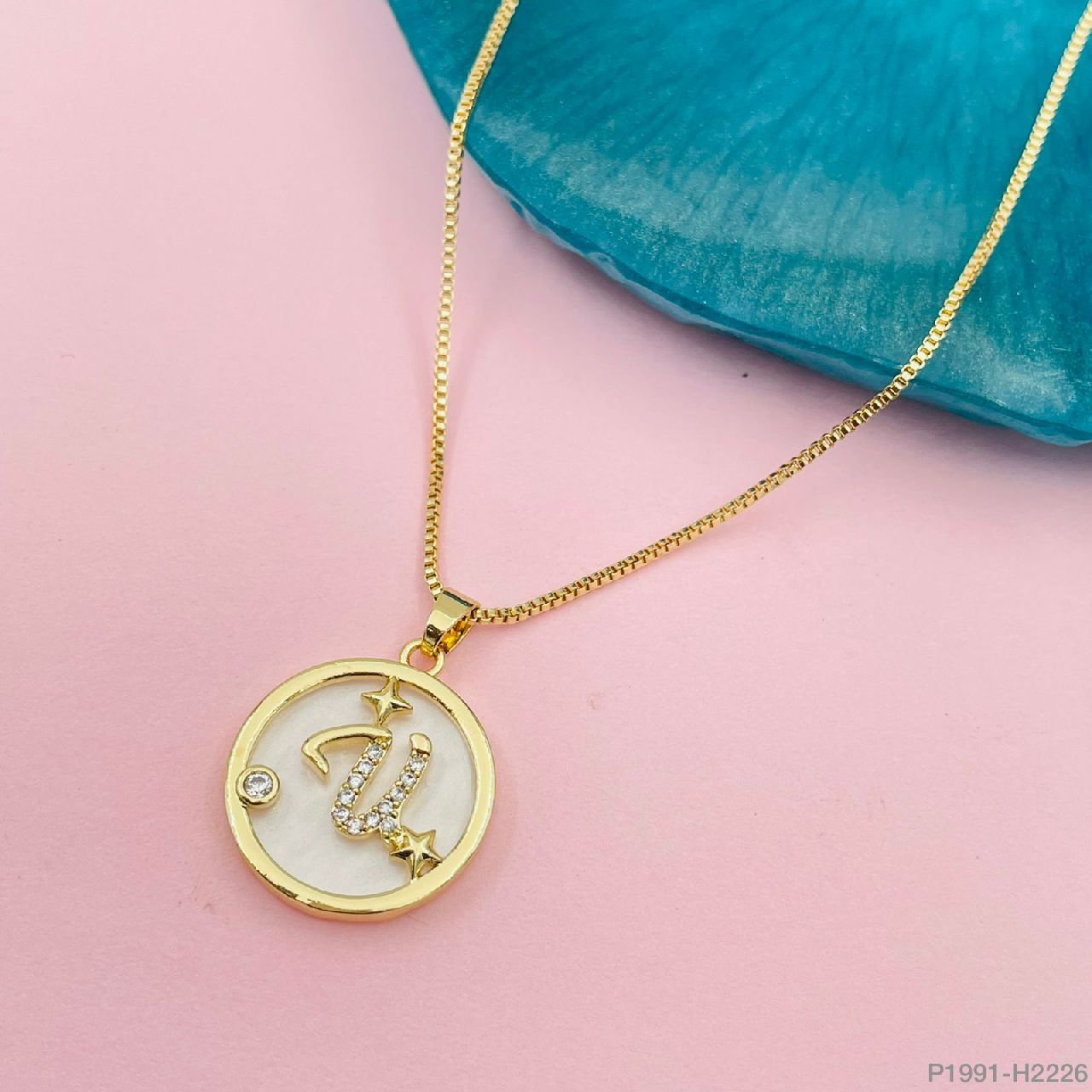 Copper Cubic Zirconia Gold Letter Necklace Pendant Chain Bulk