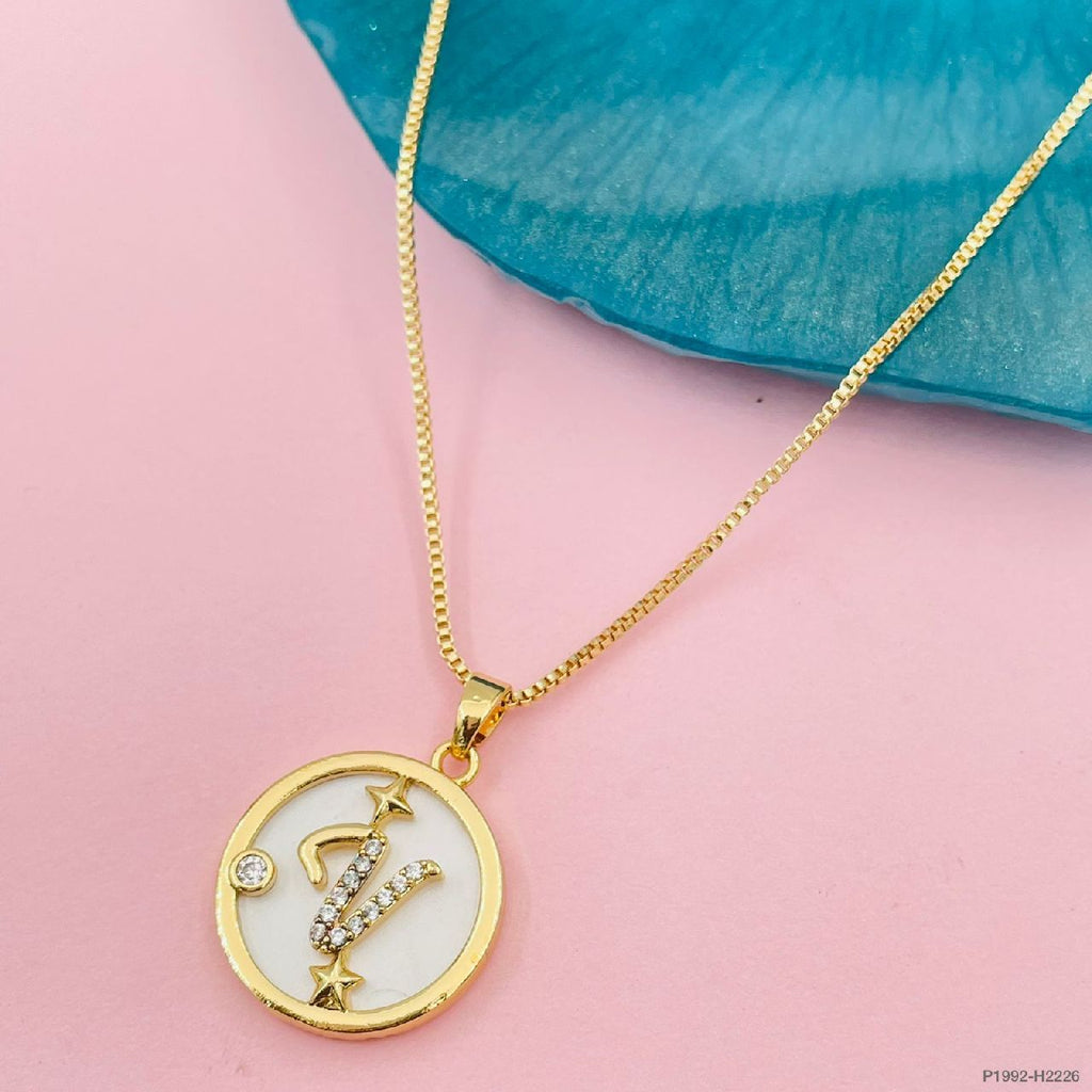 Copper Cubic Zirconia Gold Letter Necklace Pendant Chain Bulk