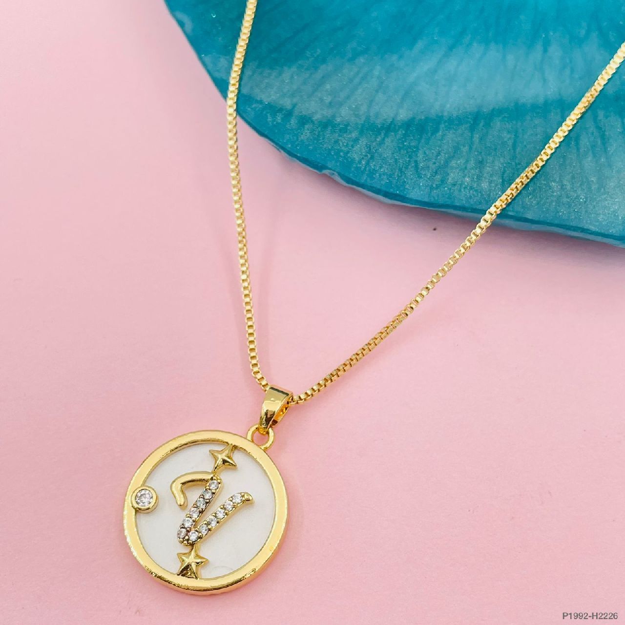 Copper Cubic Zirconia Gold Letter Necklace Pendant Chain Bulk