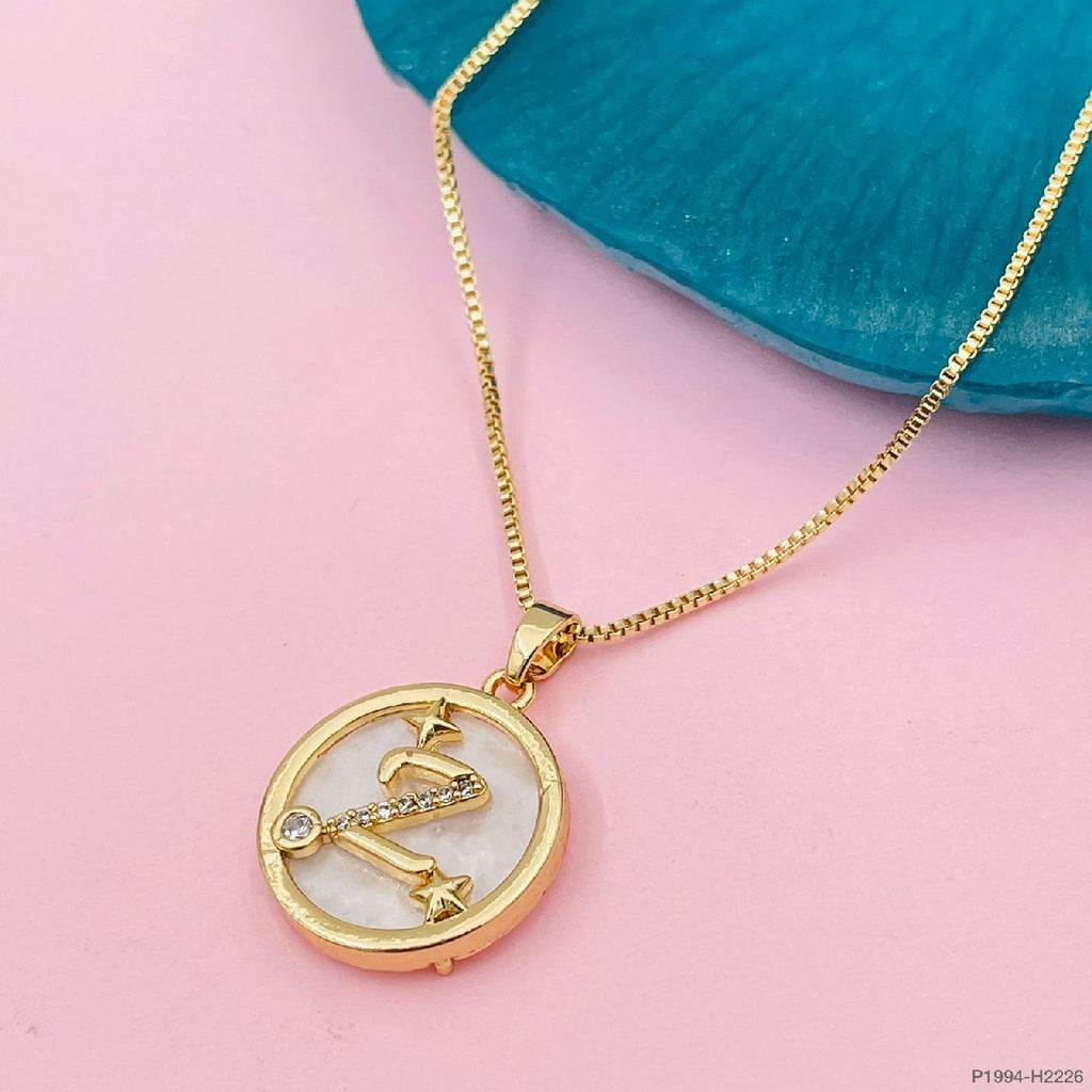 Copper Cubic Zirconia Gold Letter Necklace Pendant Chain Bulk