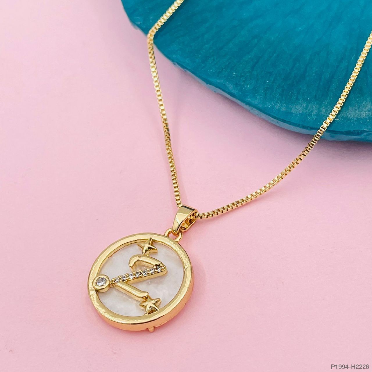 Copper Cubic Zirconia Gold Letter Necklace Pendant Chain Bulk