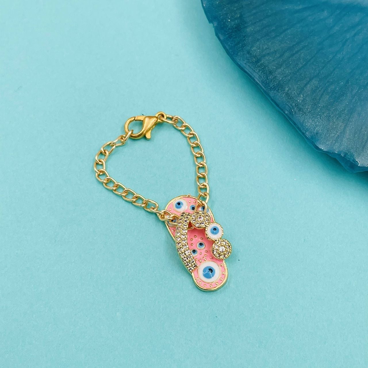 Copper Cubic Zirconia Crystal Evil Eye Slipper Watch Charm Pink Bulk Main image