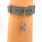 Copper Cubic Zirconia Crystal Evil Eye Slipper Watch Charm Pink Bulk