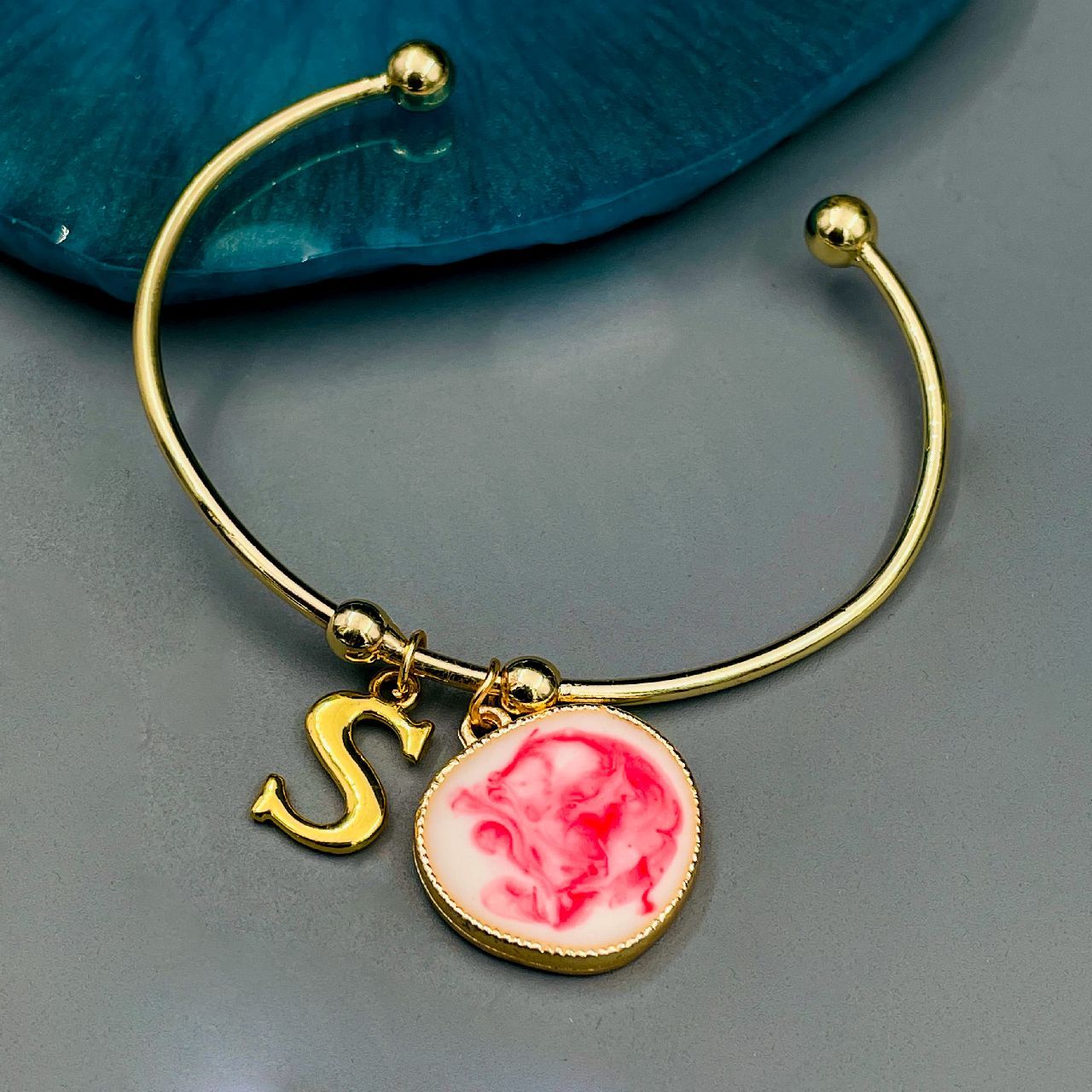 Copper Gold Pink Alphabets Letter Bangle Kada Cuff For Women Bulk Main image