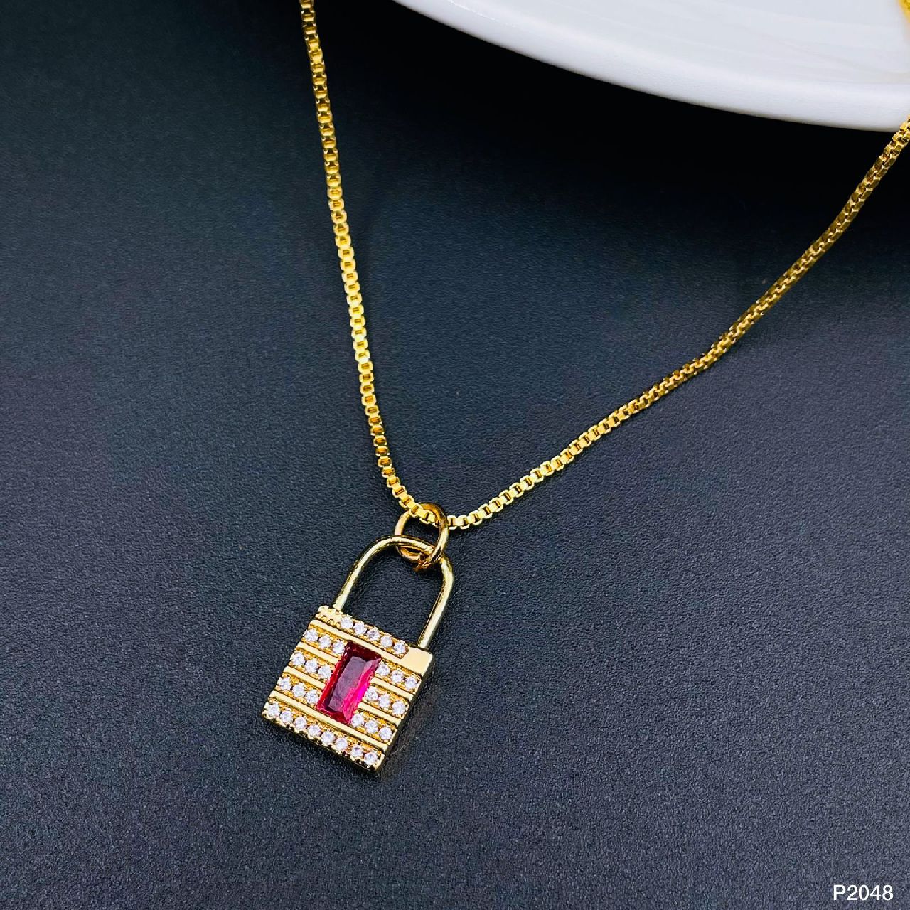 Copper Crystal Pink Gold Lock Pendant Chain Women Bulk Main image